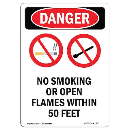 Signmission OSHA Danger Sign, No Smoking Or Open, 18in X 12in Decal, 12" W, 18" L, Portrait, No Smoking Or Open OS-DS-D-1218-V-1477